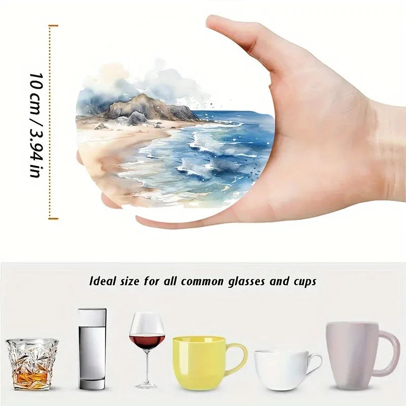 Dessous de verre - Ensemble de 6 pièces à faire soi-même avec surface antidérapante et résistante à la chaleur, parfait pour la protection de la table et la décoration côtière 5D Beach Art