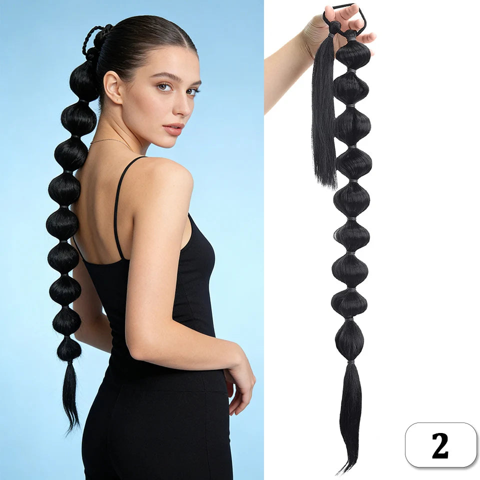 Extensions de cheveux synthétiques queue de cheval africaine moelleuse - Longue tresse étendue avec queue de cheval bulle pour un look volumineux Accessoires capillaires