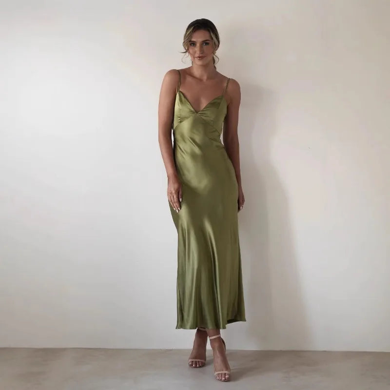 New Dresses  Woman Fashion Summer Women's Clothing Sexy Halter Satin Fashion Strappy Skirts