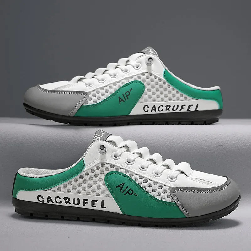 Men's Half Slippers Fashion Outdoor Casual Shoes for Men Walking Flats Soft Sole Support Slipper Mesh Breathable Slip-On Loafers