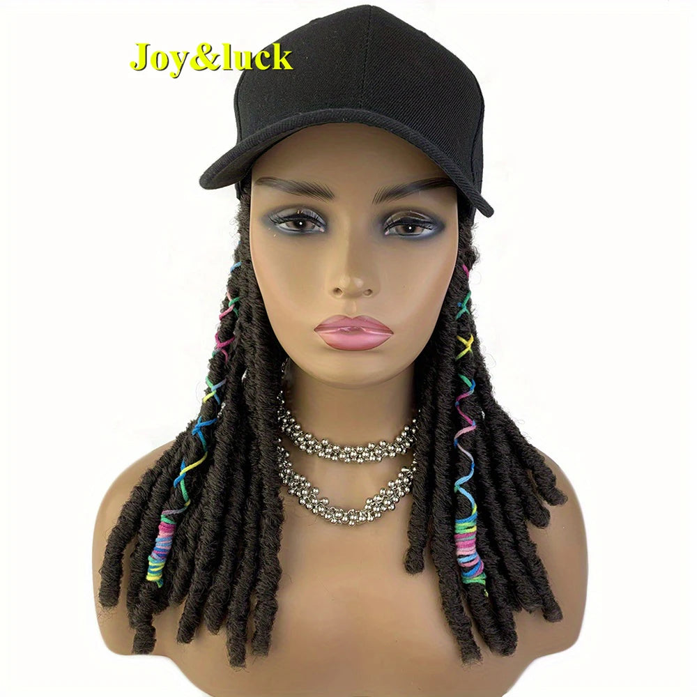 18 Inch Burgundy Baseball Cap Wig with Crochet Twist Braids | Synthetic Faux Locs Dreadlocks Braided Hat Wig for Women