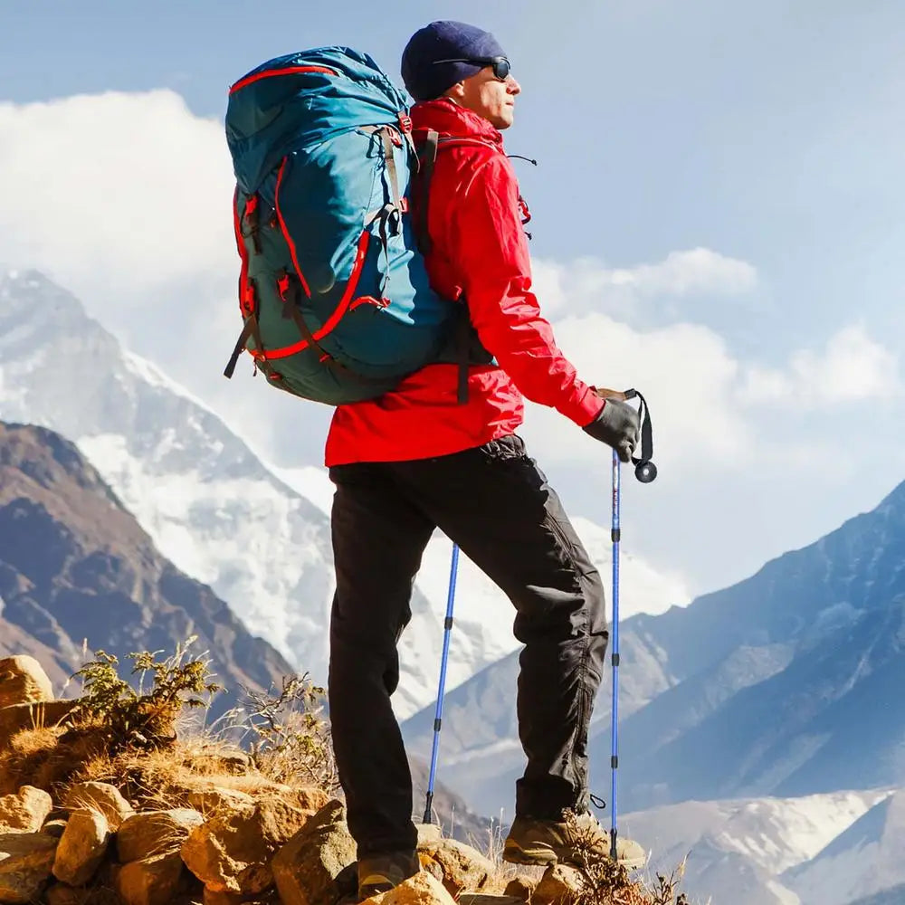 Trekking Poles Hiking Stick Telescopic Mountaineering Gear For Backpacking Mountain Climbing Camping Snowshoeing Skiing