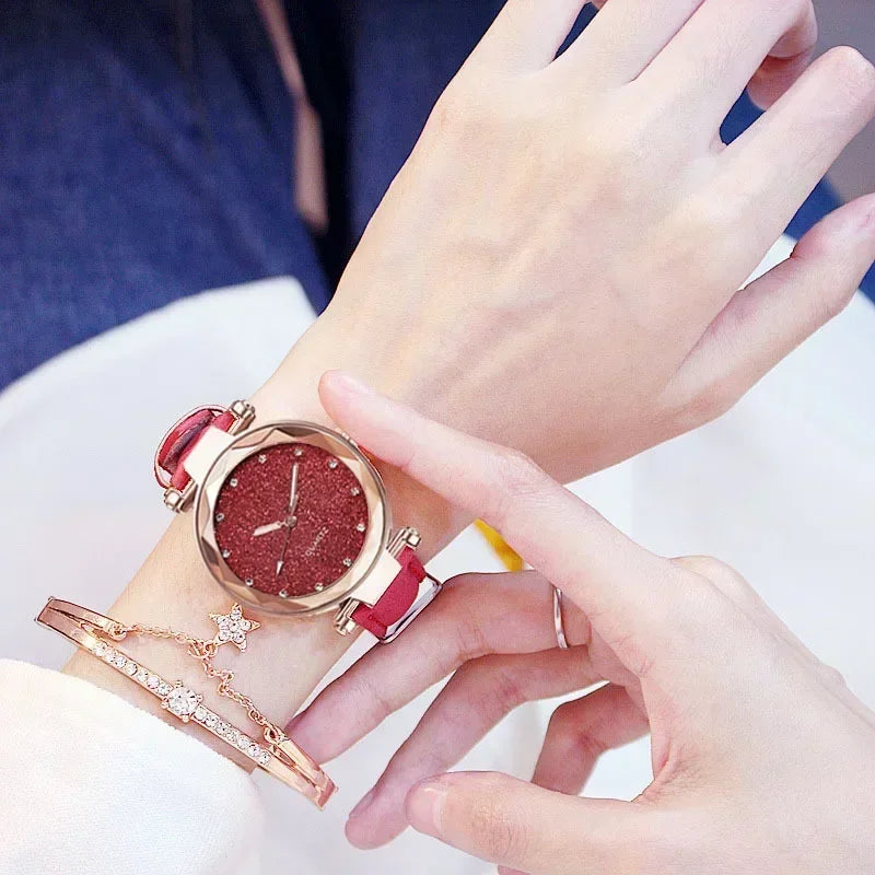 1/2PCS New Luxury Rhinestone Bracelet Watch Starry Sky Watches Ladies Wristwatch Relogio Feminino Reloj Mujer Montre Femme Clock