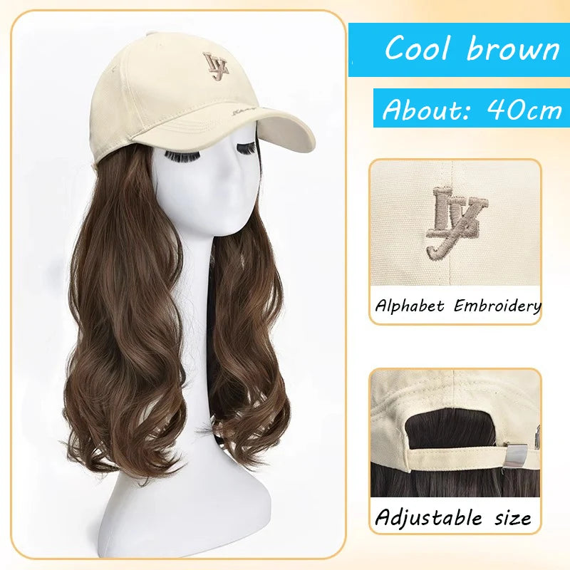 Synthetic Wig Hat Integrated Female New Highlight Fashion Hat Wig Fashion Baseball Cap Long Straight Hair Daily Wear
