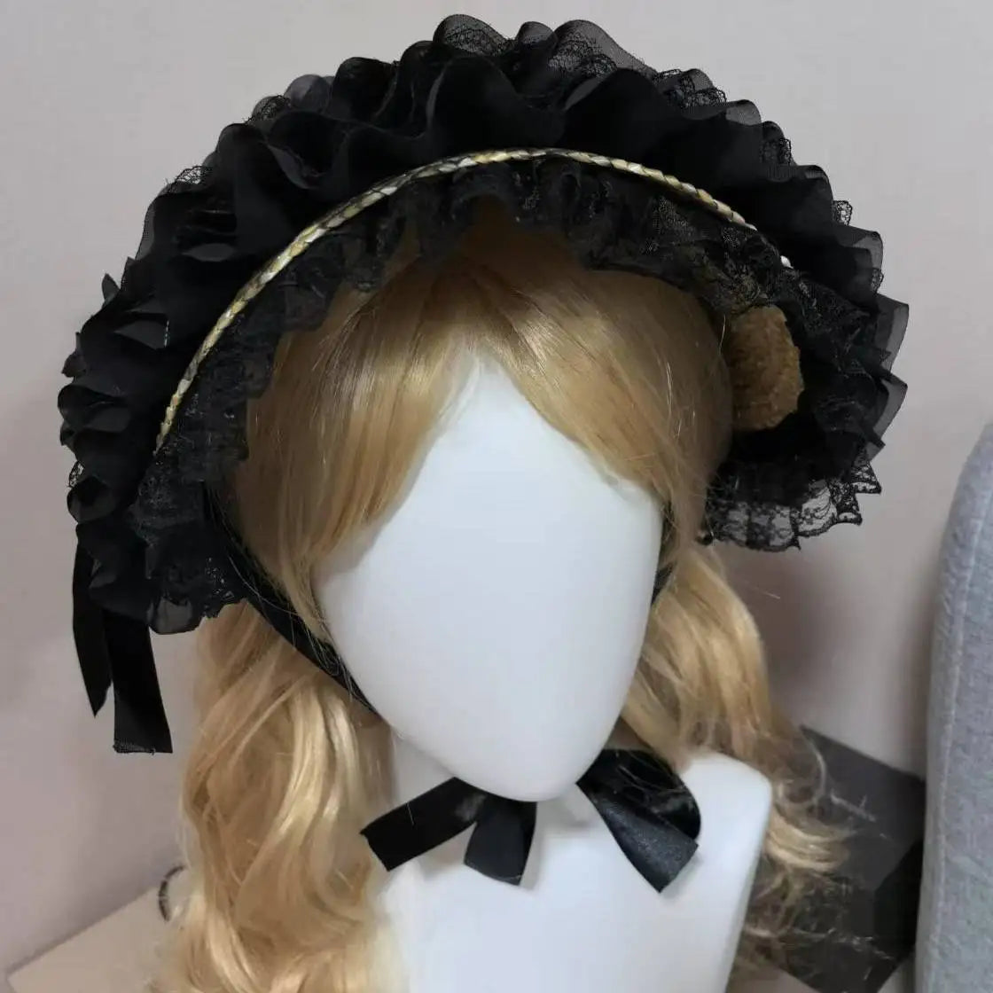 Lolita Flowers Pleated Lace Print Lace Up Women Straw Hat Spring Sweet Girls Cosplay Hair Clip Cap Kawaii Lolita Caps Black Hat