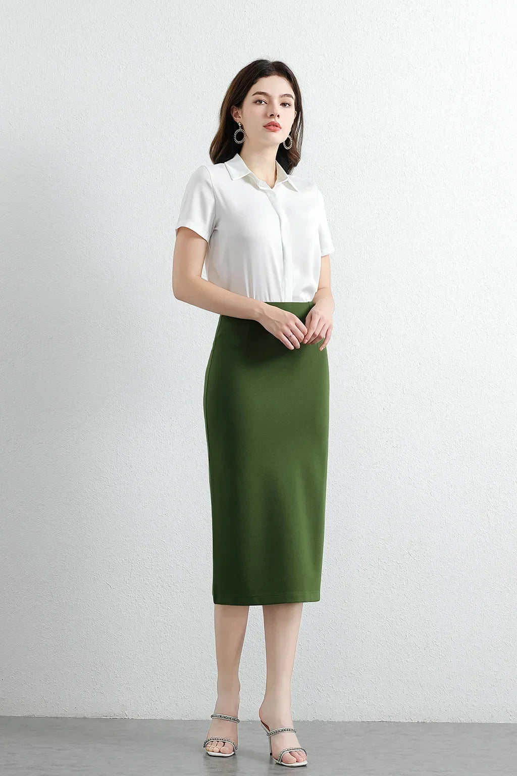 Women Elegant OL Bodycon Skirts Office Faldas Saia Work Slim Fit Jupe Autumn Fashion High Waist Solid Knee-length Skirt