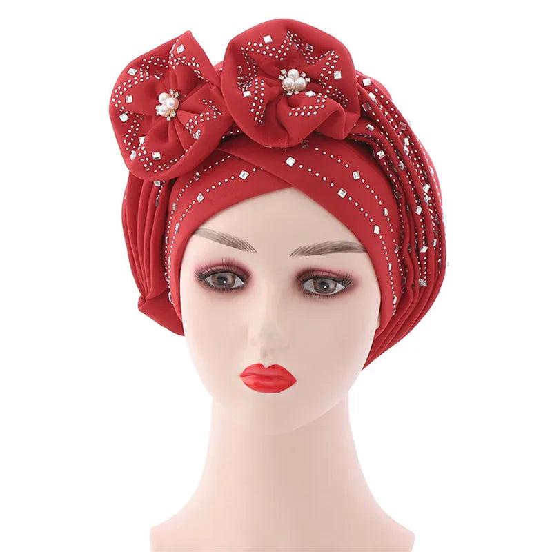 Luxury Diamonds African Autogele Already Made Headtie Female Head Wraps Lady Turnban Cap Wedding Party Headpiece