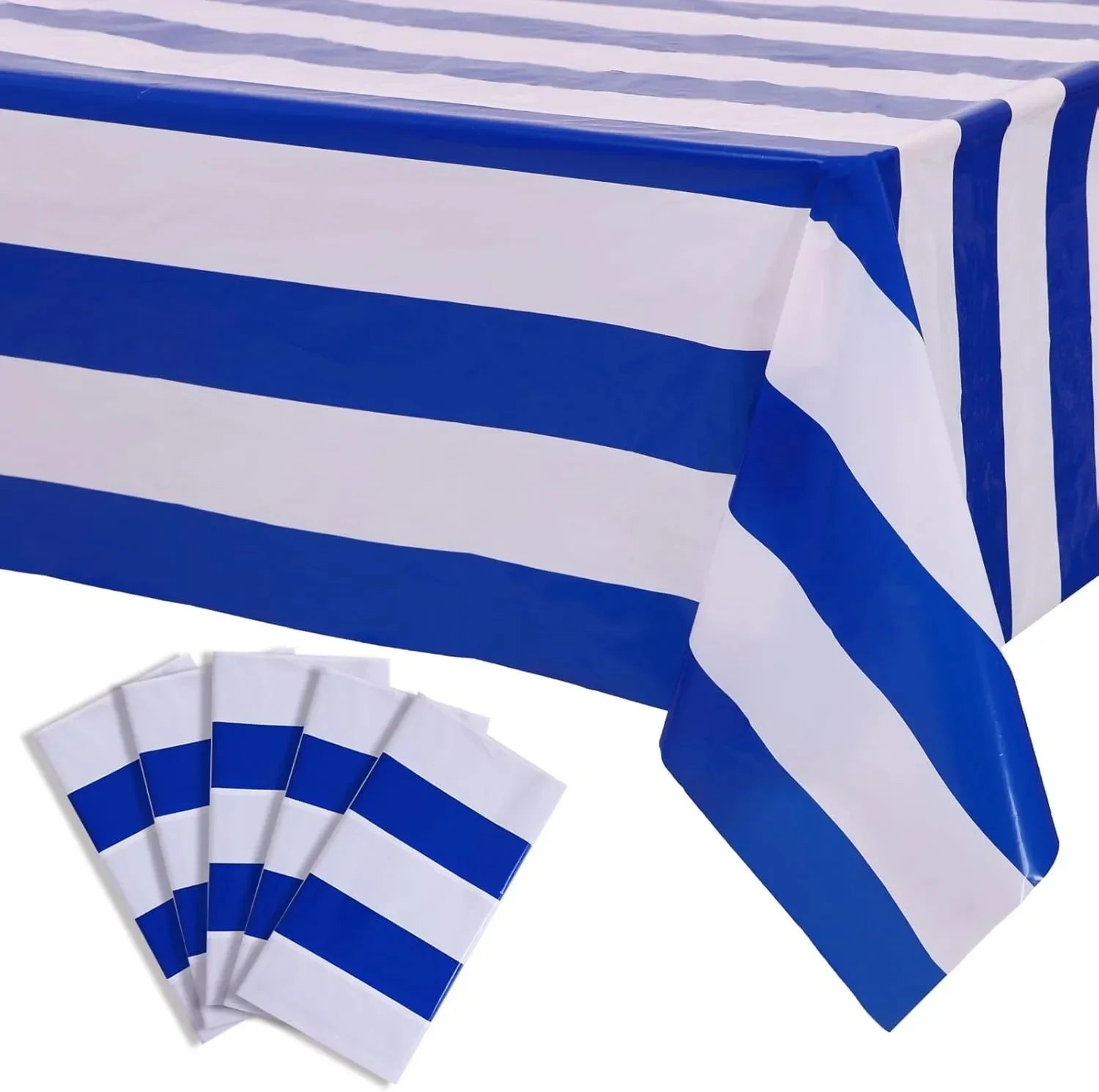 1 PC Blue&White Striped Tablecloth, Waterproof Plastic Table Cover, Rectangular Table Cloths for Shower Nautical Theme Party