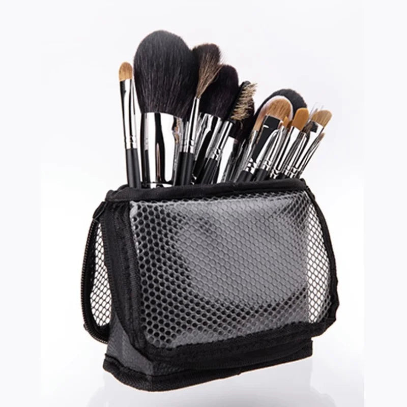 Makeup Brushes Storage Bag Stand Cosmetic Bag Net Zipper MakeupTools Storage Pouch Eyebrow Pencil Organizer Women Toiletry Bag