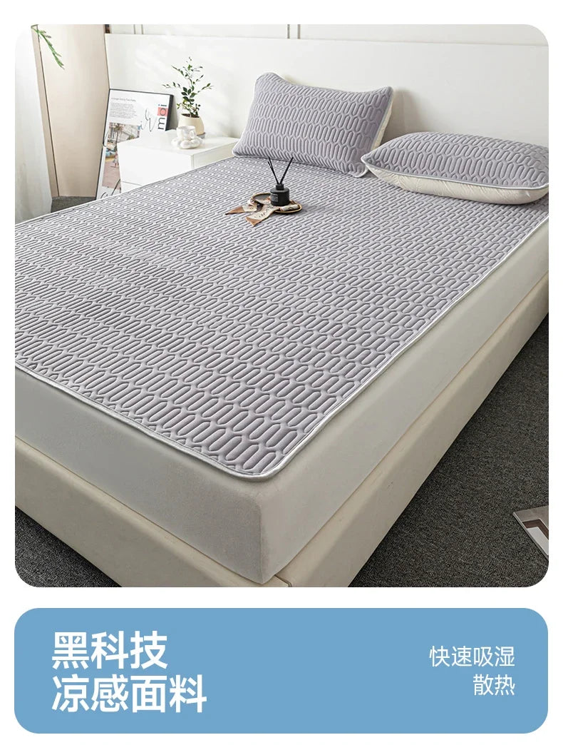 Cooling Bed Sheet Set with Pillowcases Ice Silk & Latex Quilted Breathable Cover Solid Summer Bedding Comfort & Heat Resistance