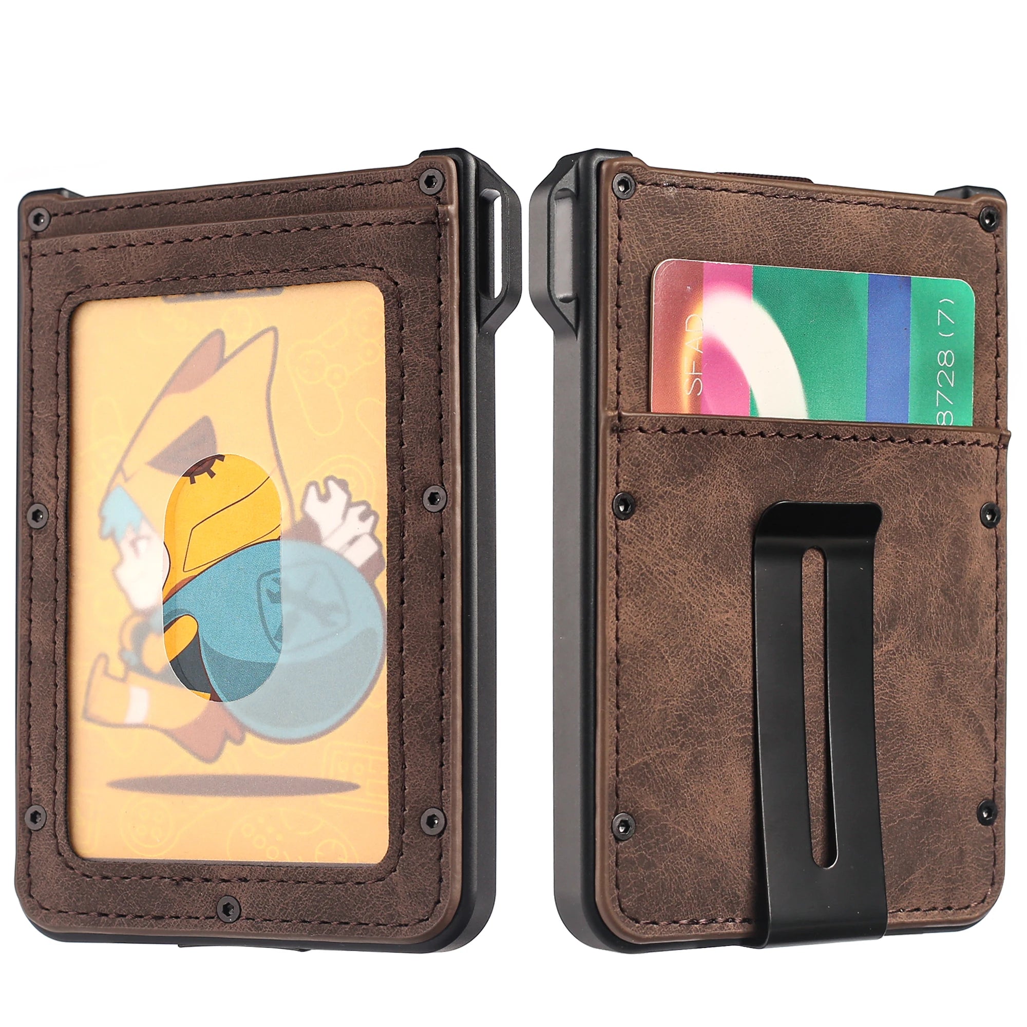 Billetera para hombre - Billetera de cuero de fibra de carbono delgada de aluminio, tiene capacidad para 10 tarjetas, tarjetero con portatarjetas de identificación transparente, clip para billetes