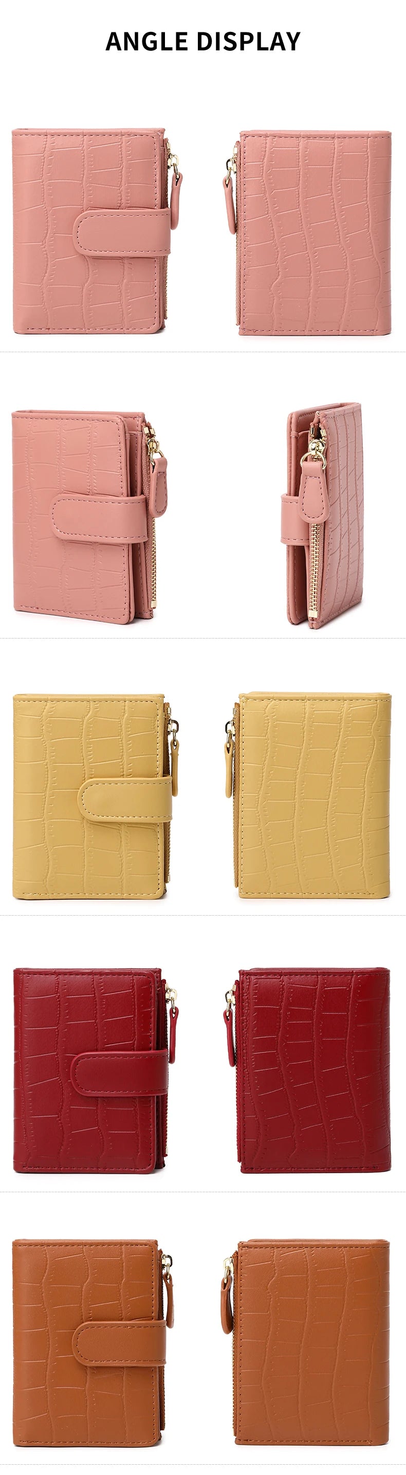Klassisk luksuslommebok med kortklips, liten, multifunksjonell, PU-håndveske i skinn, ensfarget, dobbel fold, dame, ZeroWallet