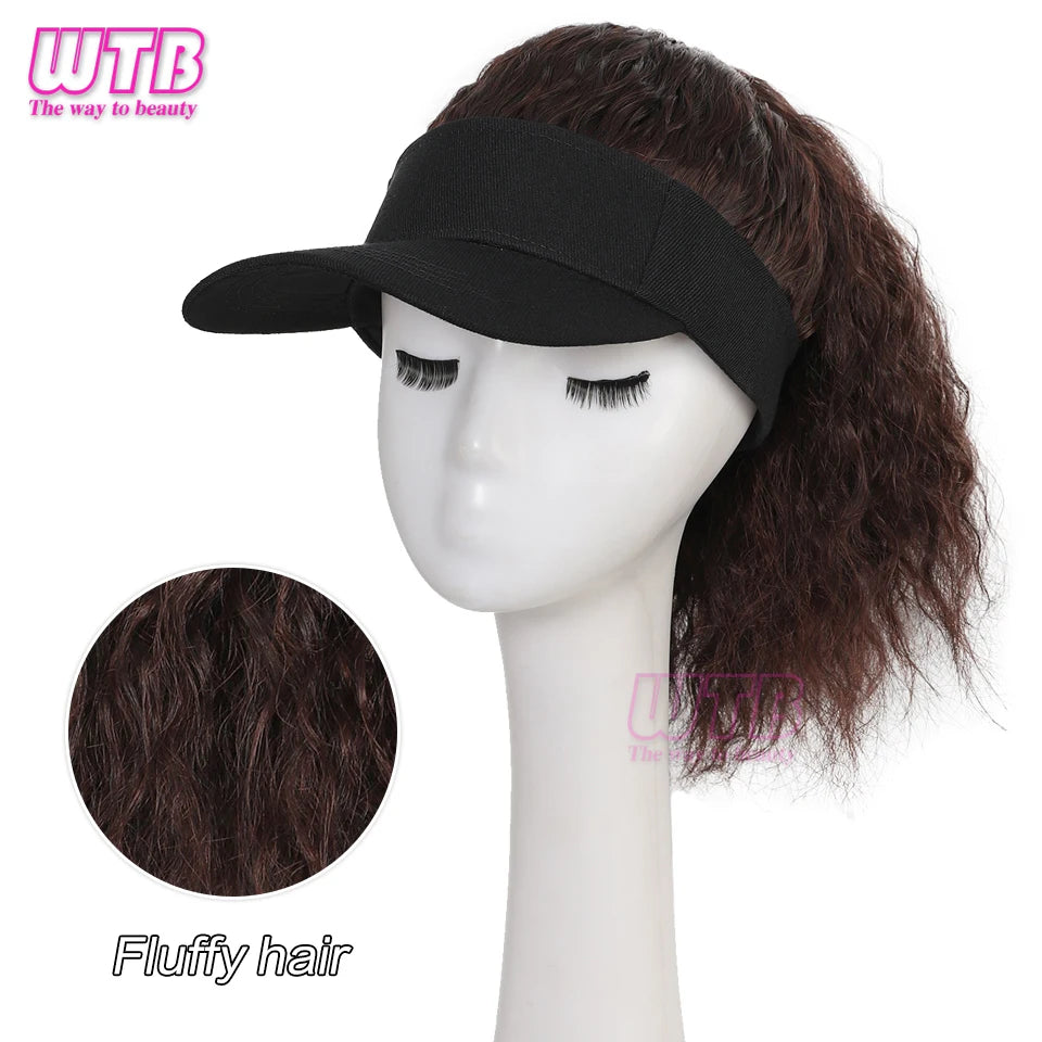 Se busca: Gorra de béisbol con peluca y coleta, gorra de béisbol con peluca de pelo rizado y esponjoso para mujer.