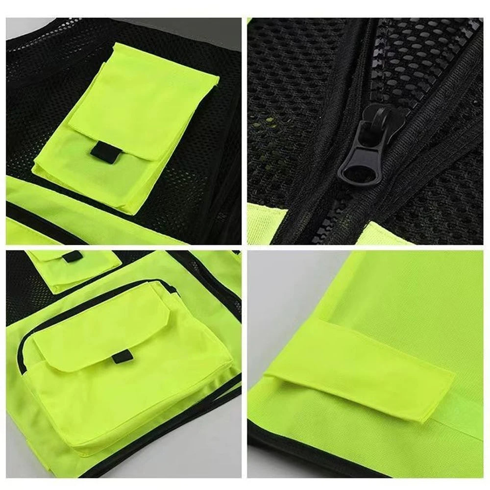 Workwear Safety Vest High Visibility Construction Building Work Waistcoats with Multi Functional Pockets Hi Vis Vests