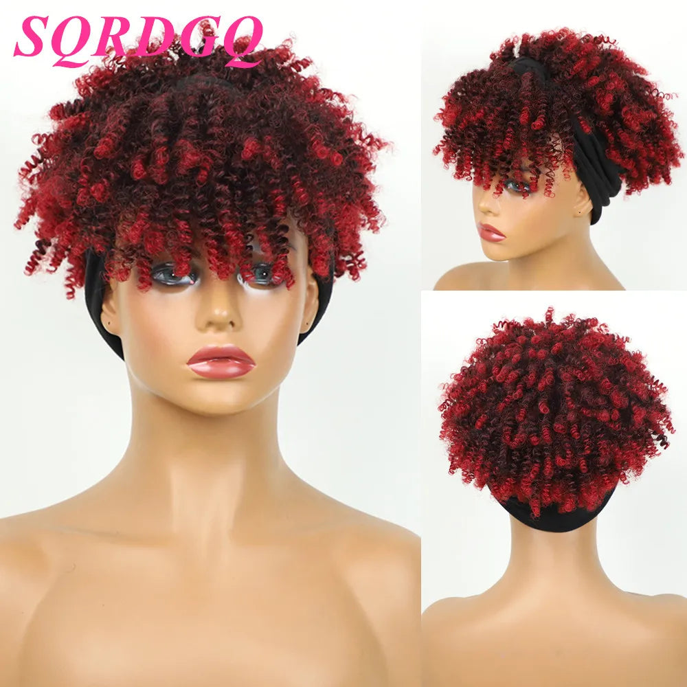 Headband Wigs for Women Synthetic Hair Kinky Curly Wigs With Scarf Natural Short Afro Wig for Black Woman False Hair Woman Wigs