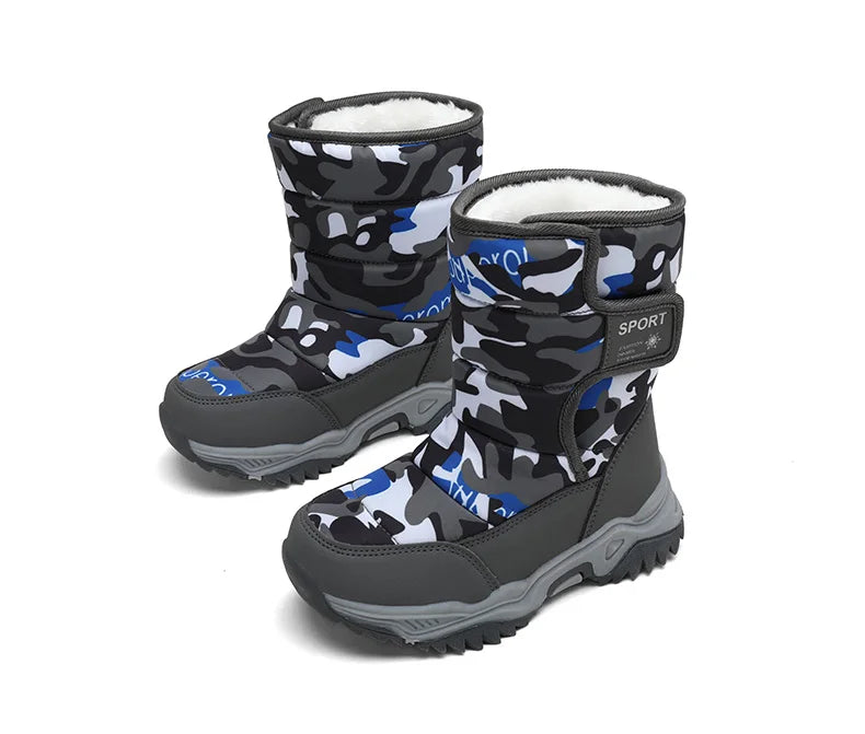 Winter Children Shoes Plush Waterproof Fabric Non-Slip Girl Shoes Rubber Sole Snow Boots Fashion Warm Outdoor Boots