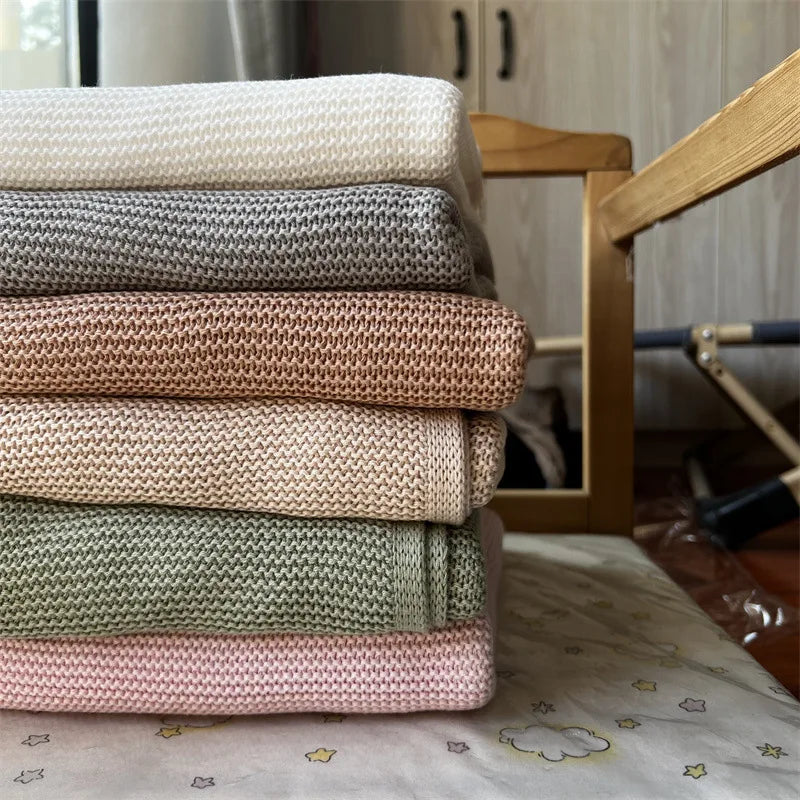 Manta de punto para bebé recién nacido, colcha de cama para niños, color sólido, algodón puro suave, para envolver bebés