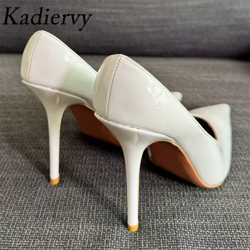 New High Heels Shoes Woman Pointed Toe Slip-on Women Pumps Patent Leather Thin Heels Runway Mules Shoes For Women