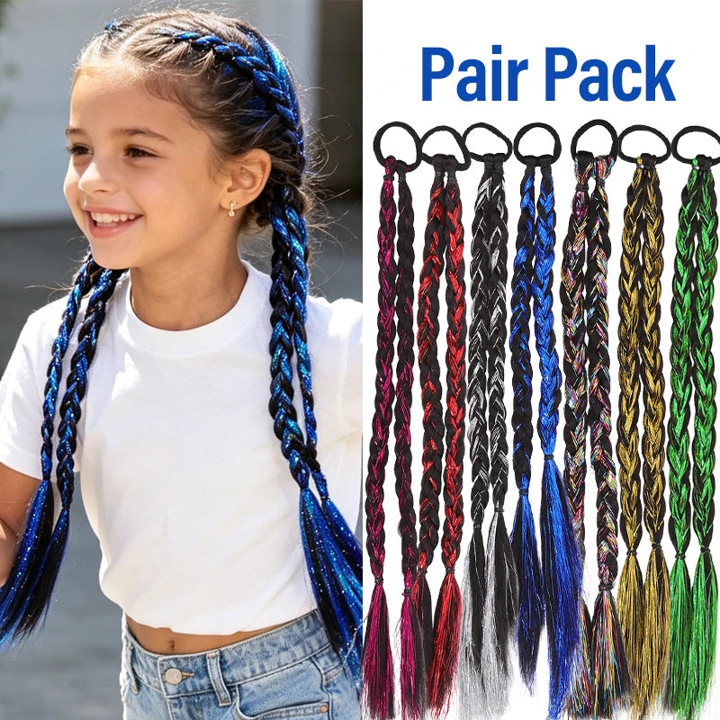 Trendy Pair Pack Synthetic Fiber Laser Highlights Braided Ponytail Wig for Girls Streetwear Daily Party Look