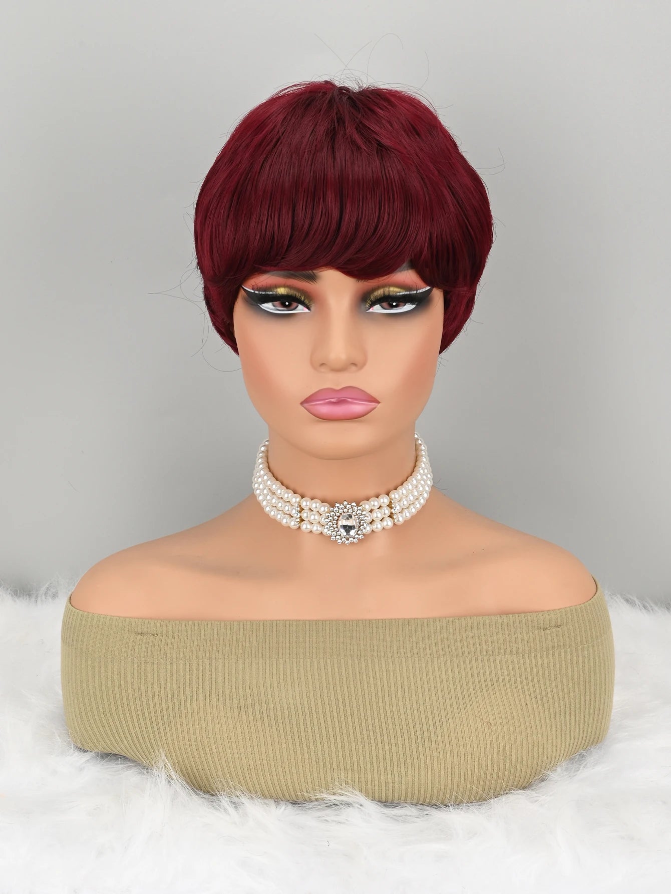 Short Pixie Wigs for Pixie Cut synthetic Wig Human Hair Short Burgundy Wigs Glueless Boy Cut Wig Red Wig for Women