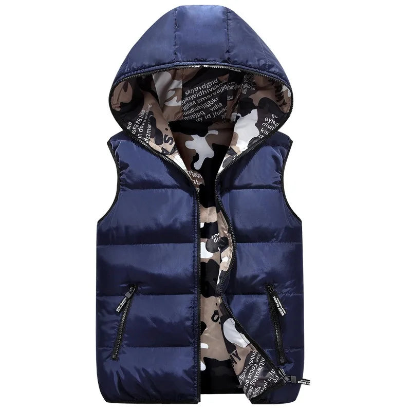 Men’s Winter Hooded Vest – Thick, Warm & Reversible Comfort