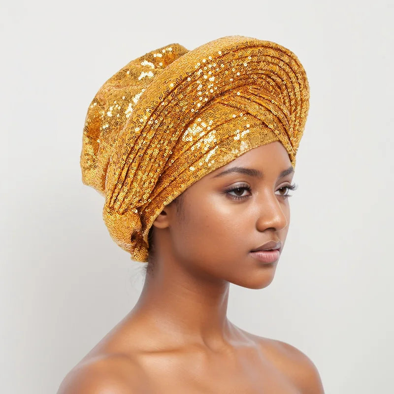 Sequin Auto Gele Headtie – Sparkle with African Royal Elegance