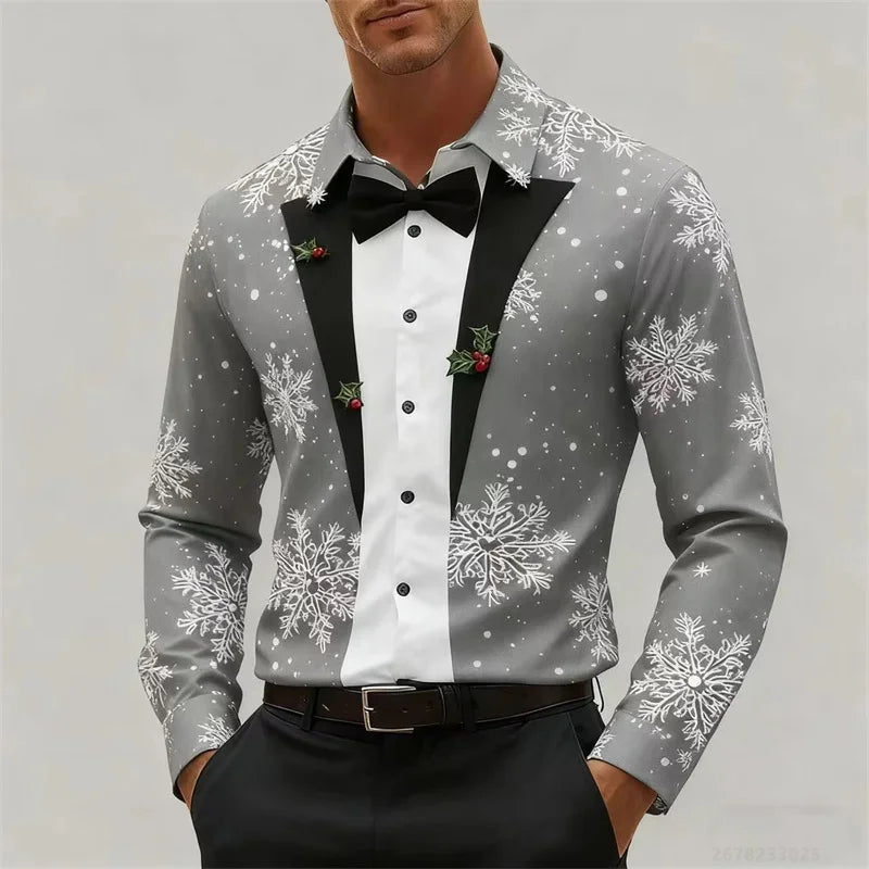 Camisa 3D de Navidad para Hombre – Festiva, Elegante y Lista para la Fiesta