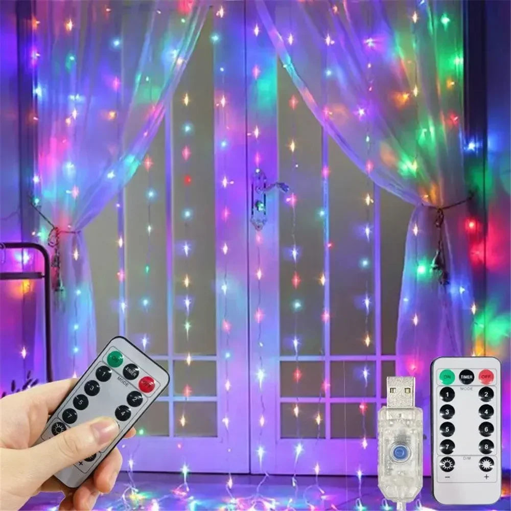 Christmas Fairy Light Party Birthday Decoration 8 Mode LED Holiday Garland Wedding USB Curtain String Light Home Decor 3M 6M