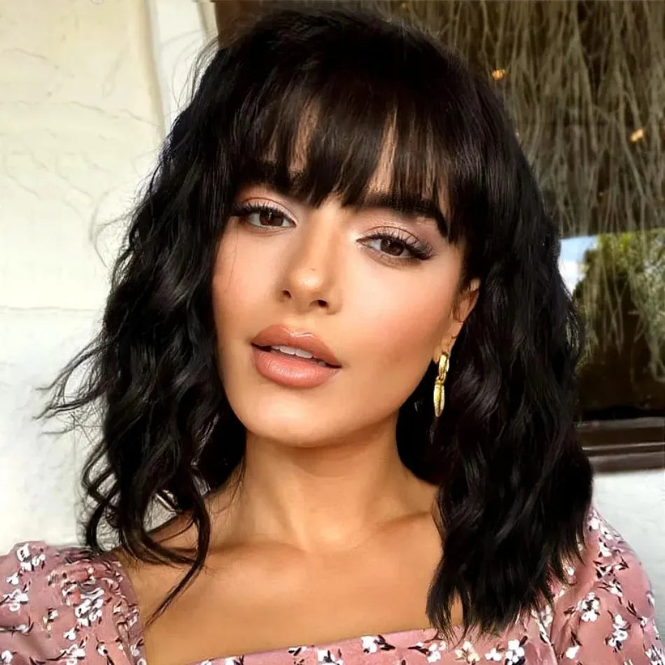 Curly Bob Wig with Bangs