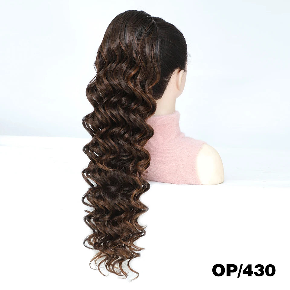 Extensions de queue de cheval bouclée à cordon de serrage de 28 pouces, postiche synthétique à clipser pour femmes noires, longues perruques ondulées pour filles afro
