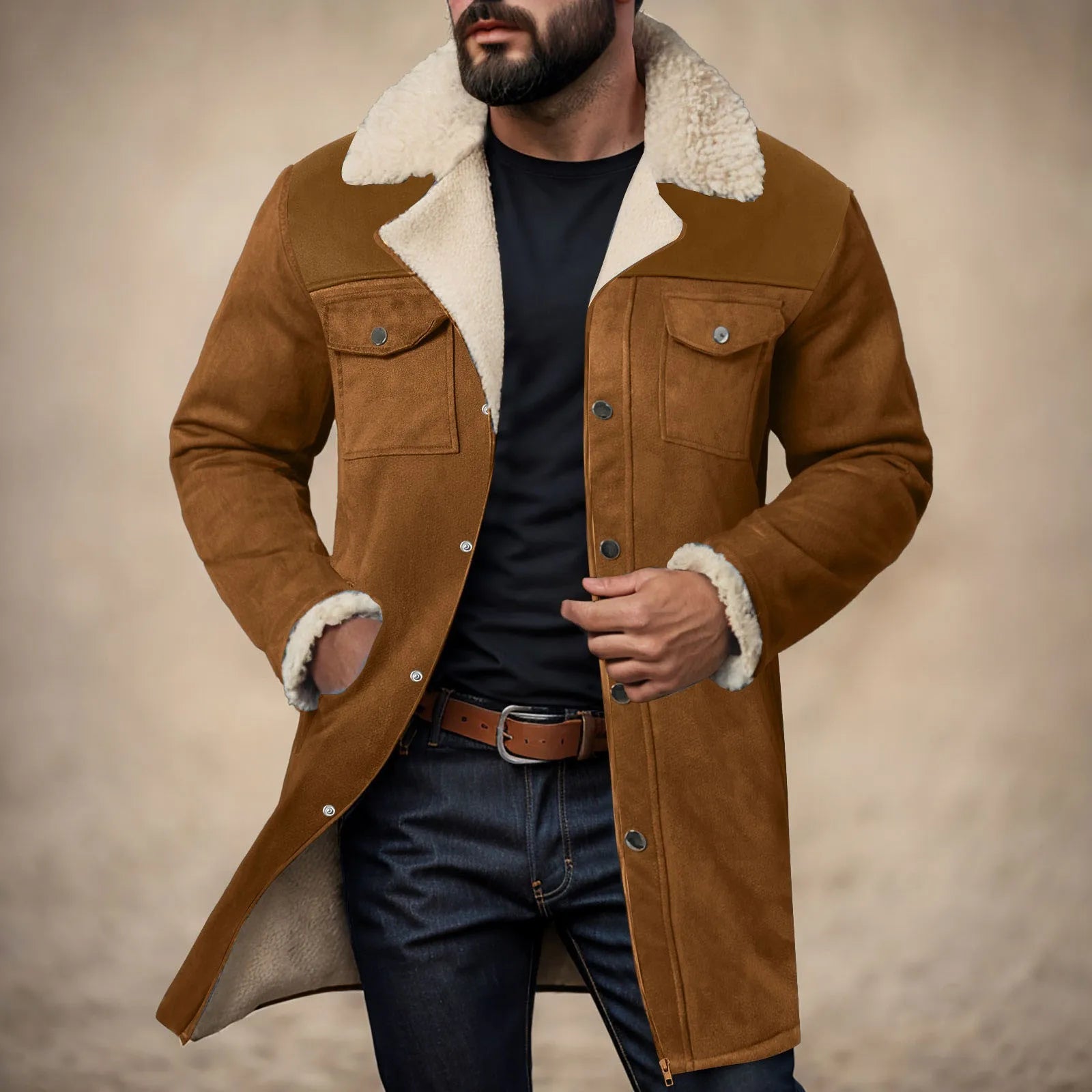 Veste en daim doublée polaire pour homme