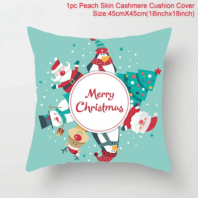 Merry Christmas Cushion Cover Christmas Decorations for Home 2021 Cristmas Ornament Noel Xmas Decor Navidad Happy New Year Gifts
