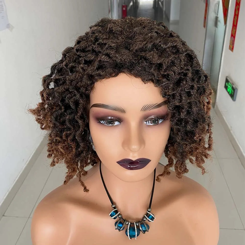 Pelucas cortas trenzadas para mujeres negras, pelucas cortas de rastas, trenzas afro, cabello sintético rizado, pelucas Nu Faux Locs para mujeres negras