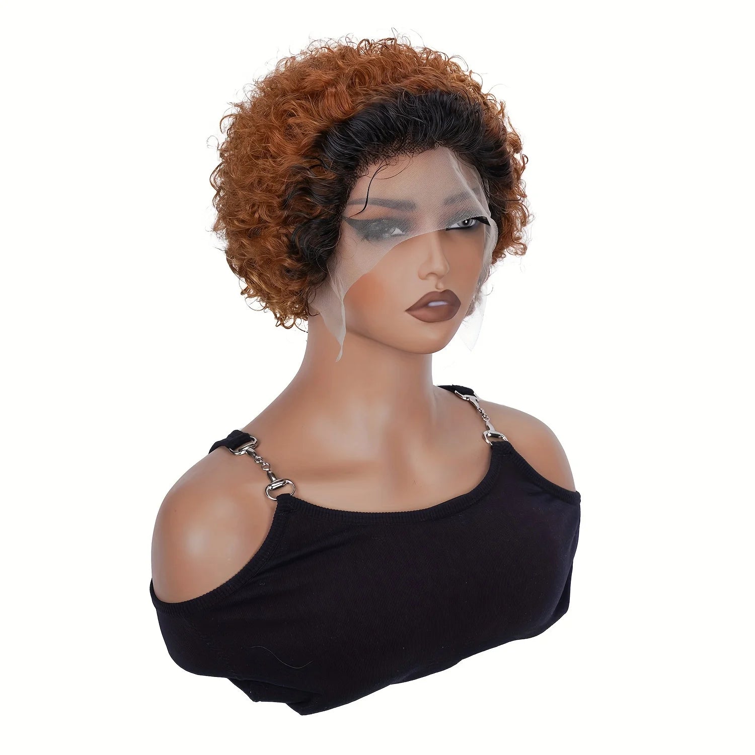 Peluca de cabello humano corto y rizado con encaje frontal 13x1 brasileño de densidad 150%, pelucas frontales de encaje transparente Color 1B/30