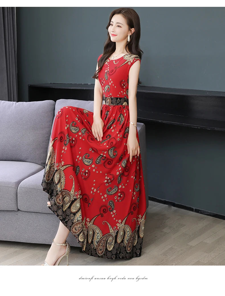 New Fashion  Summer Print Women Short Sleeve Cotton Plus Size Women Clothing Dress Ladies Large Size Vestidos dresses