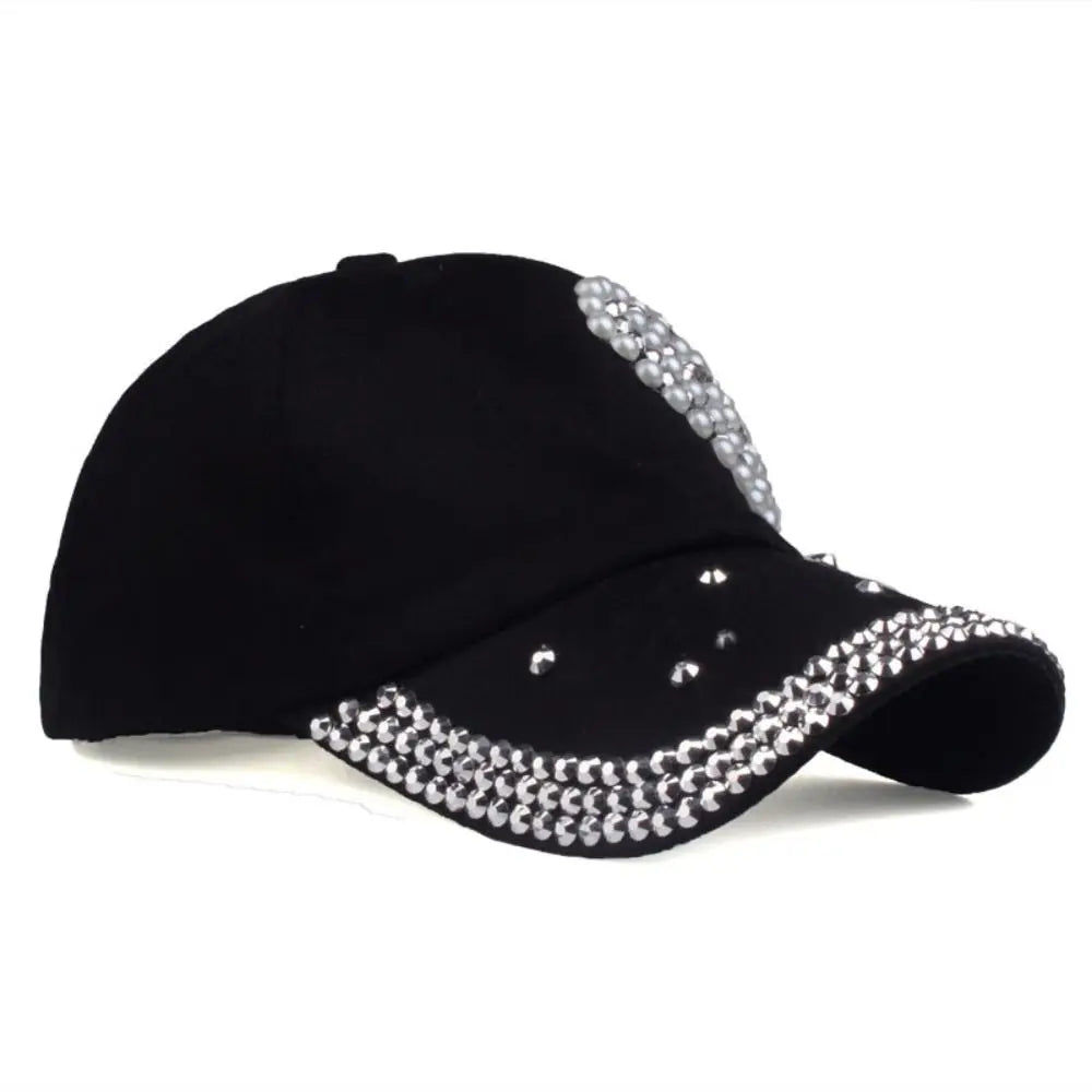 Rhinestone Heart Ponytail Cap