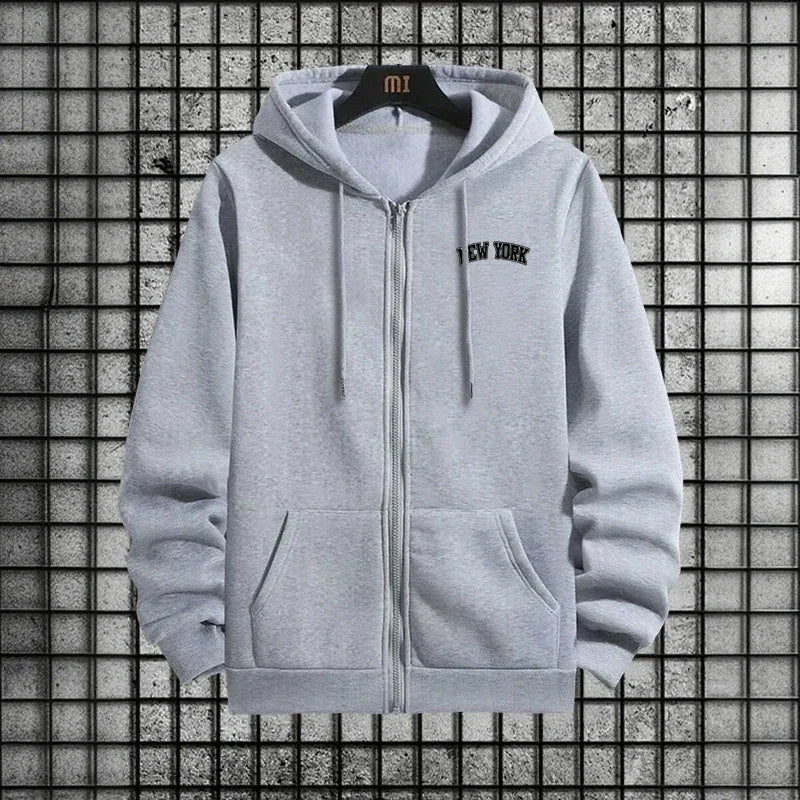 Street Style Men Tracksuit Set 2pcs Zipper Hoodie Sweatpants Urban Streetwear Outfit Autumn Winter City Vibes Sportswear
