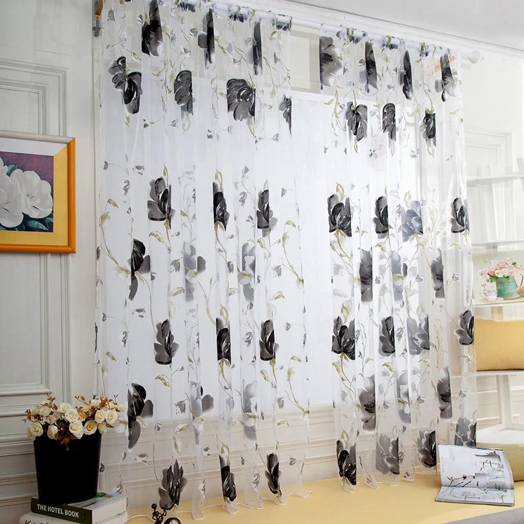 Floral Tulle Curtains For Living Room White Sheer Curtains For Bedroom Door Short Kitchen Window Curtains Drapes decoration
