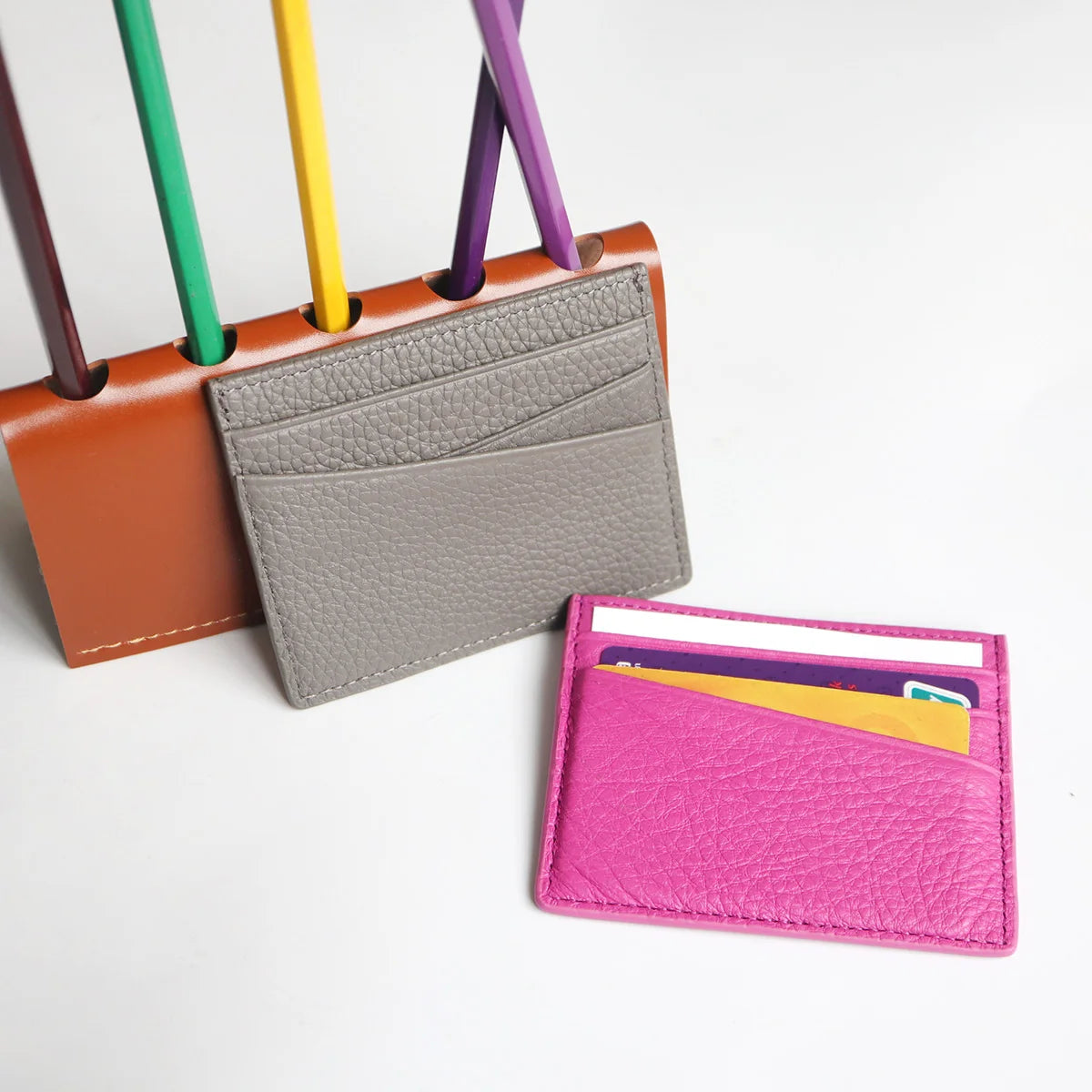 Tarjetero de lujo 100% cuero genuino para negocios, hombres, identificación, estuche para tarjetas de crédito, moda, regalo para mujeres, mini cartera delgada