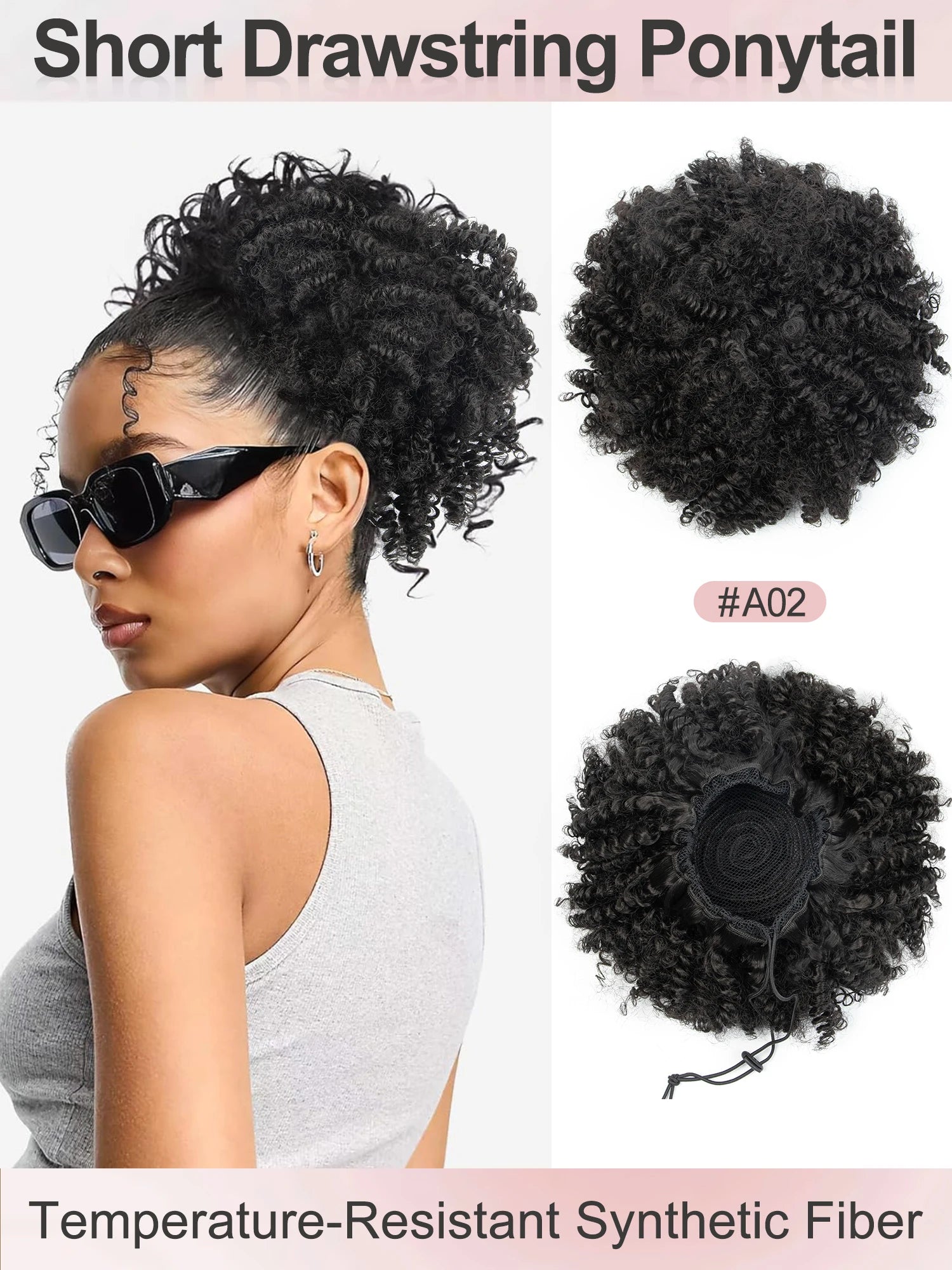 Queue de cheval bouclée synthétique pour femme à clipser, style Afro Puff, chignon désordonné, pour occasions multiples