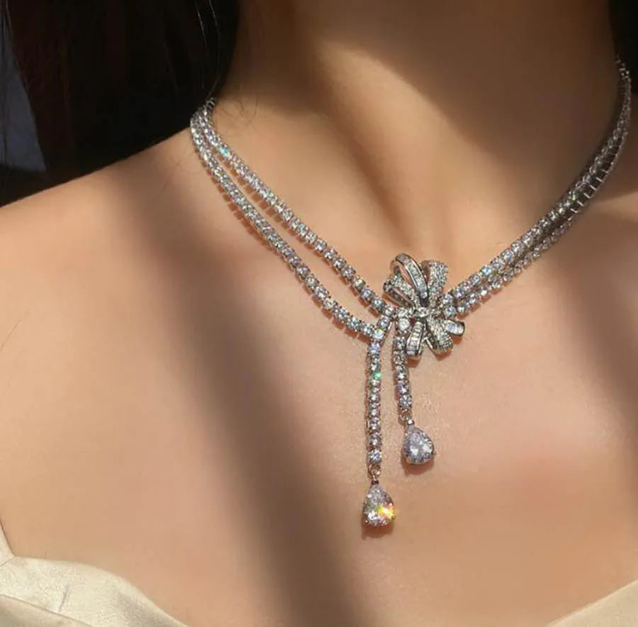 luxury jewelry set for women geometric earrings design bow necklace