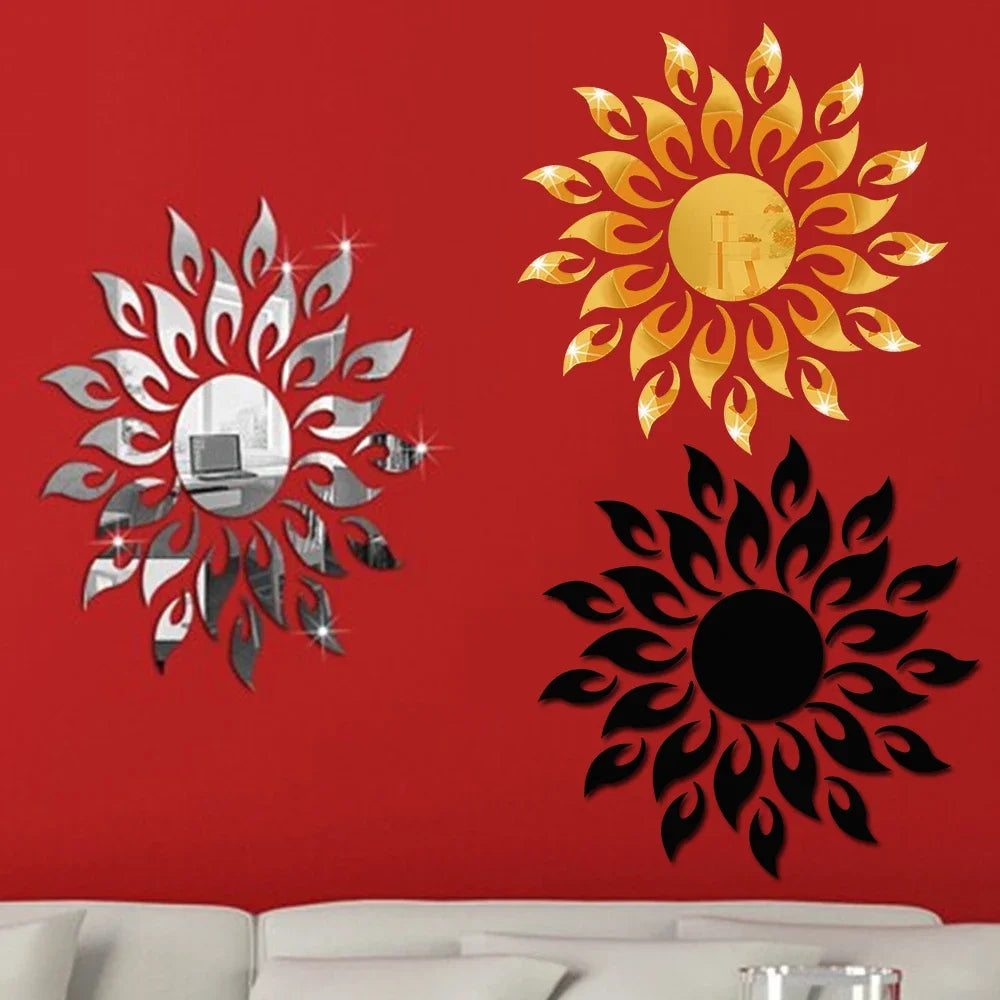 Wall Stickers for Room Decoration, Living Room and Home Decor, 1PC Reflective Sun Mirror PS Material