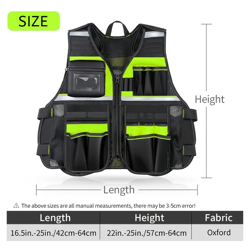 Workwear Allround Work Tool Vest Safety Vest with Multi-pockets and Zipper Heavy Duty Tool Vest for Electricians