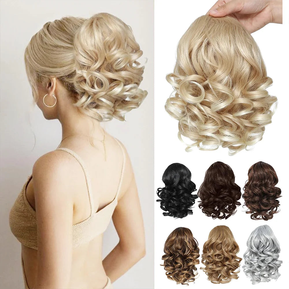 Short Synthetic curly Drawstring Ponytail extensions with Clip in Hairpieces for Women daily use that beginners friendly