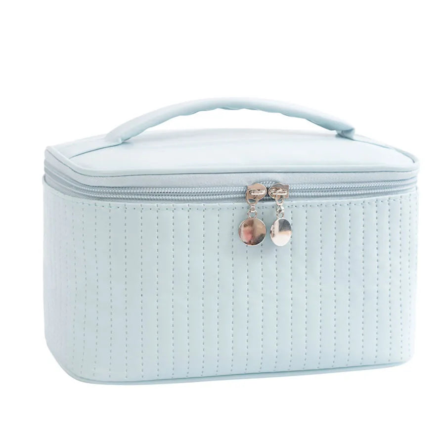 Makeup Bags for Women Travel Toiletry Cute Cases Bag Portable Solid Color Makeup Organizer Box Cosmetic Bag Neceser PU Leather