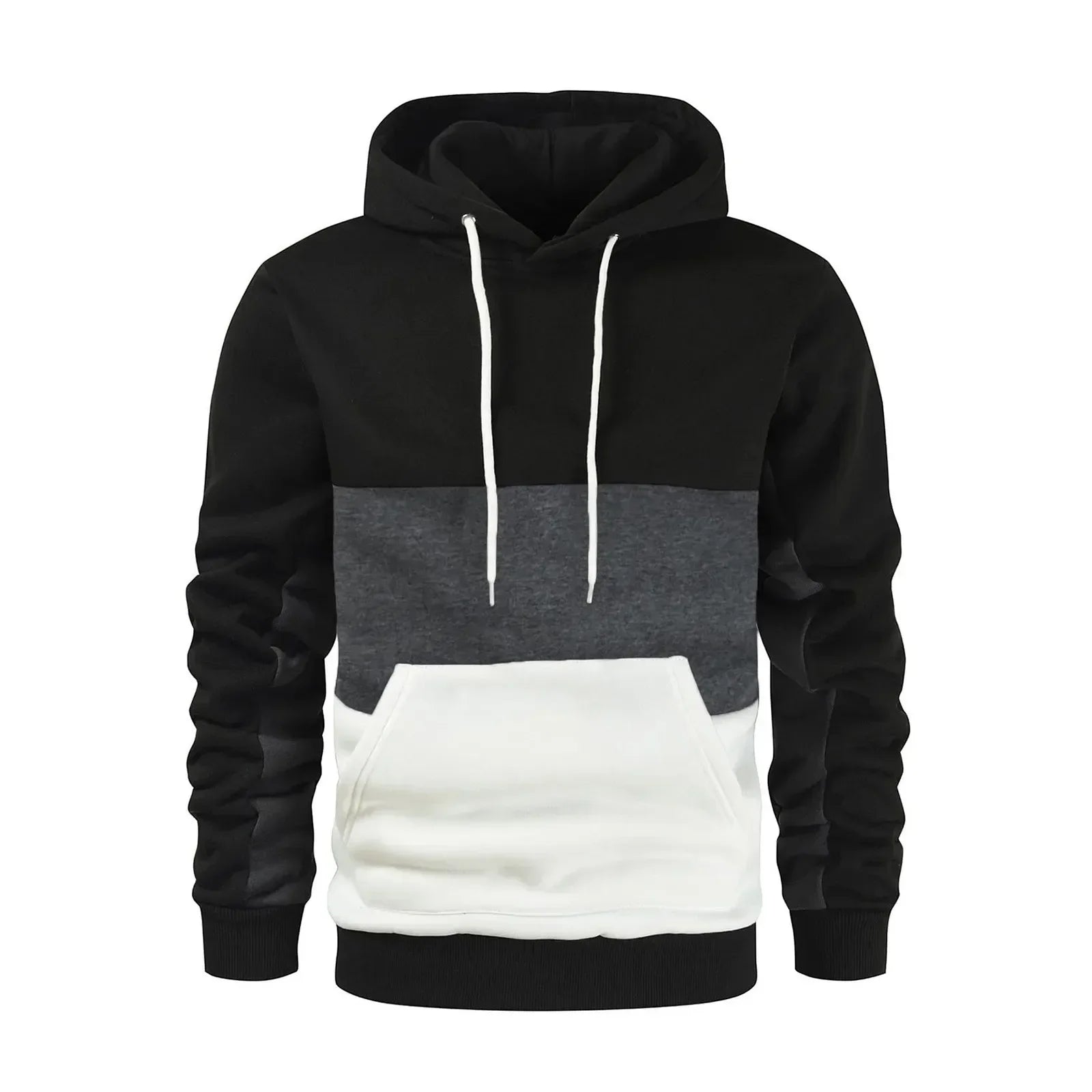 Men's Patchwork Hooded Sweatshirt Hoodies Clothing Casual Loose Fleece Warm Streetwear Male Fashion Autumn Winter Sports Outwear