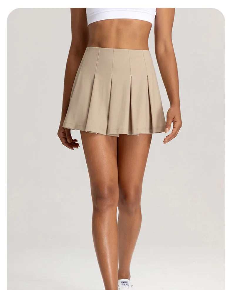 Women's Yoga Skirt - Anti-Slip Fake Two-Piece Tennis Skirt with Built-in Shorts, High Waist Slimming Workout Skirt for Badminton