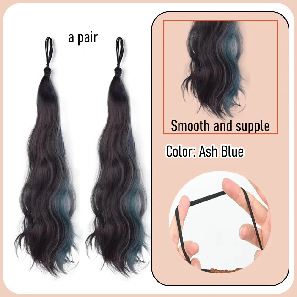 Synthetic 18 inch wig braid, children's self winding colorful ponytail, dopamine dye, meatball hair loop, ponytail braid, divine