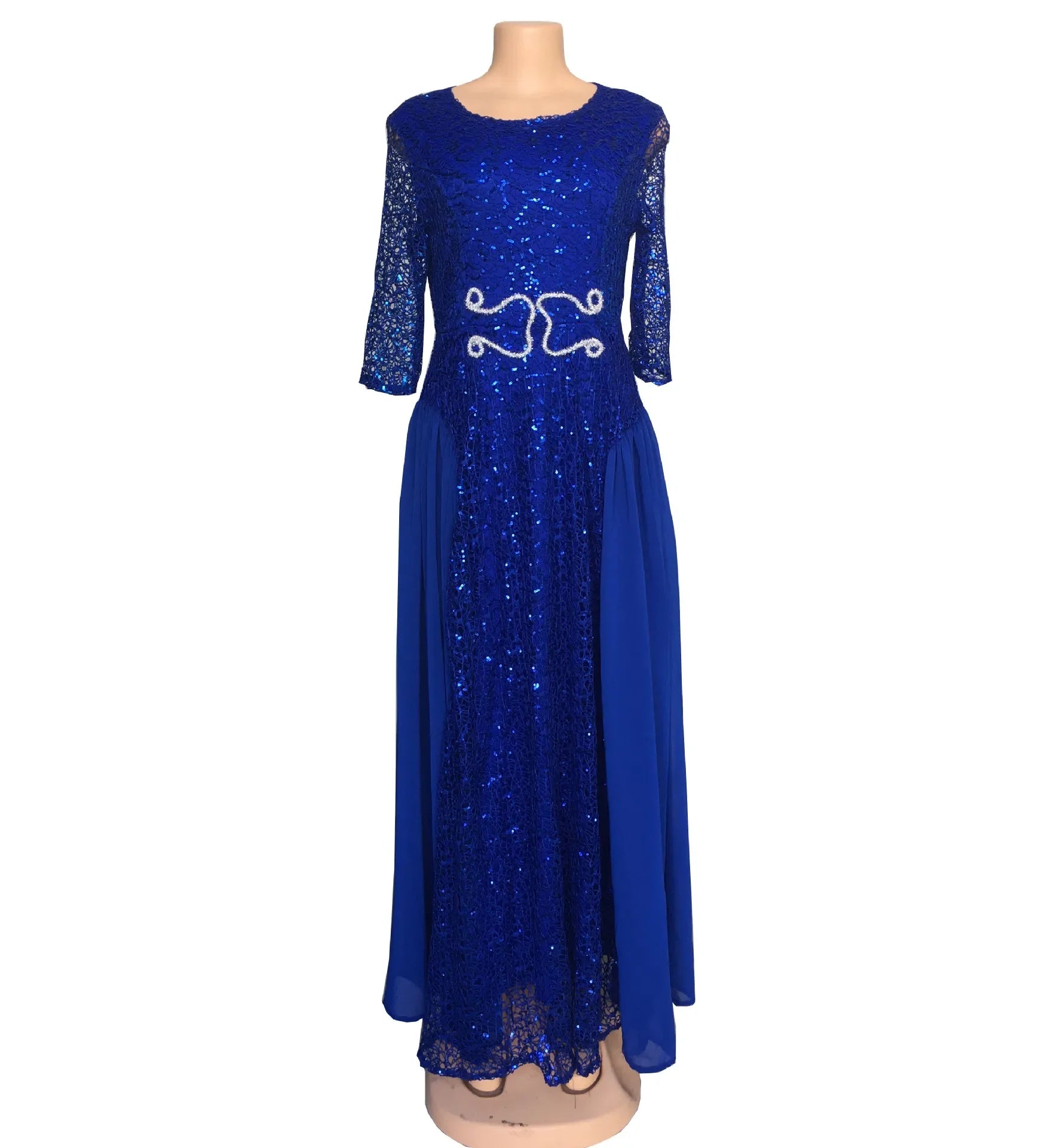 Women Africa Dresses Lace Party Dress O Neck Solid Long Sleeve Loose Kanga A Line Sequins Full Length Vestidos World Apparel