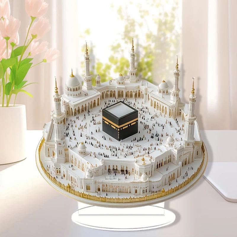 Ramadan Tabletop Decorations White Mosque Print Centerpieces Acrylic Flat Ornaments